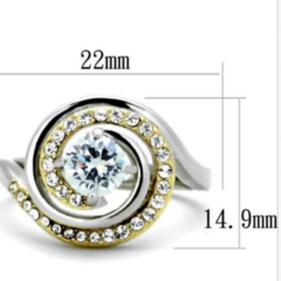 Silver Gold Art Deco Cocktail Ring Size 8 9 10 Statement Swirl Cubic Zirconia - Picture 5 of 8